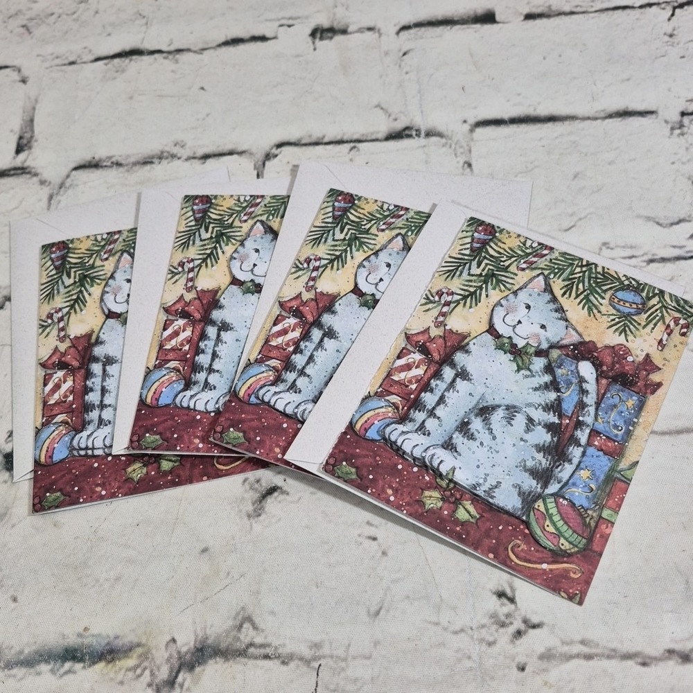 Susan Winget Christmas Cards 3D Kitty Cat Lot Of 4 With Envelopes